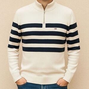 Tommy Hilfiger Men's Zip-Up Sweater in White and Black